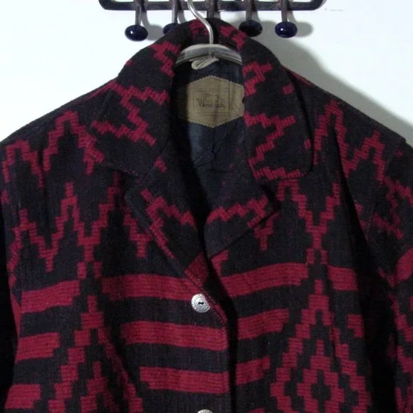 Vtg 80's Woolrich Button Front Wool Native Indian Style Jacket Sz M Made In USA